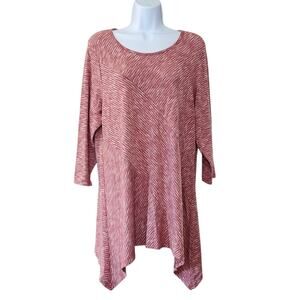 Dressbarn Womens Tunic Sweater Size 1X Red 3/4 Sleeve Asymmetric Stretch